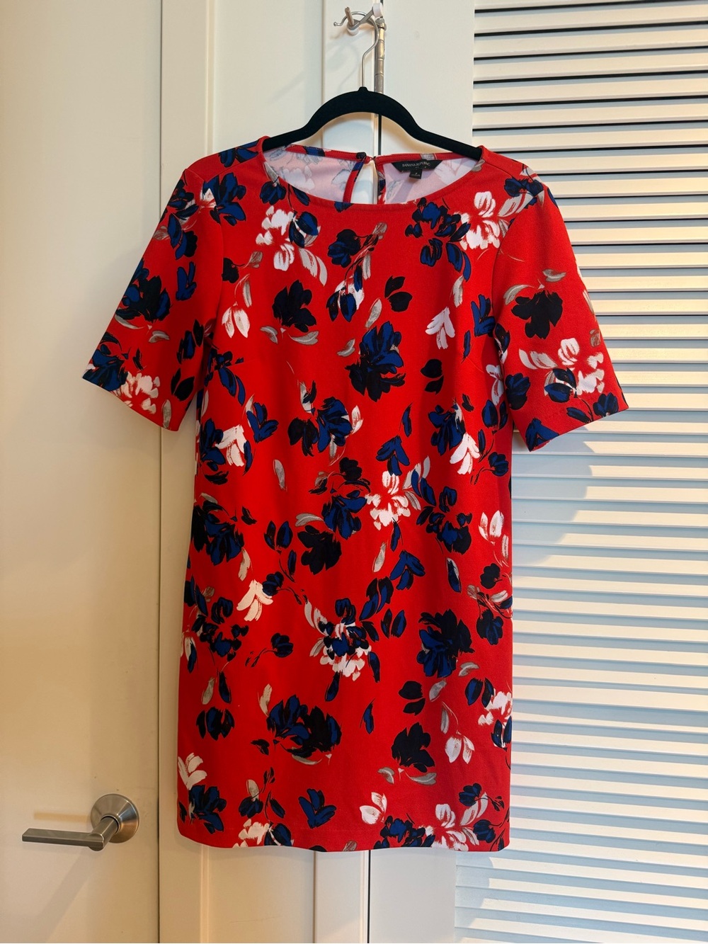 Banana Republic Red Floral Mini Dress with Blue and White Accents